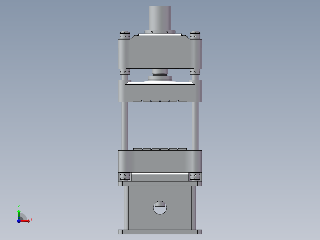 5MN三梁四柱式液压机三维+二维前视图