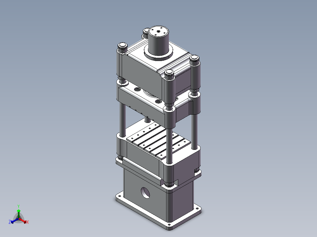 5MN三梁四柱式液压机三维+二维正等轴测图