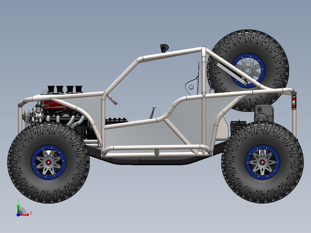 Off Road越野钢管车框架3D模型图纸 Solidworks设计前视图