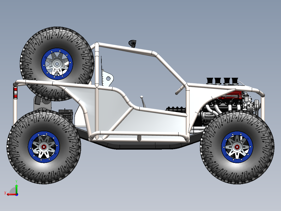 Off Road越野钢管车框架3D模型图纸 Solidworks设计后视图