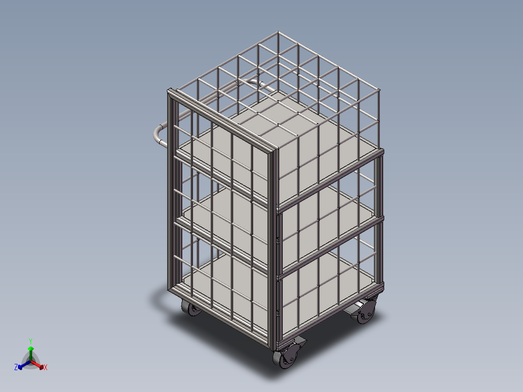 货架、分类储物物料车正等轴测图