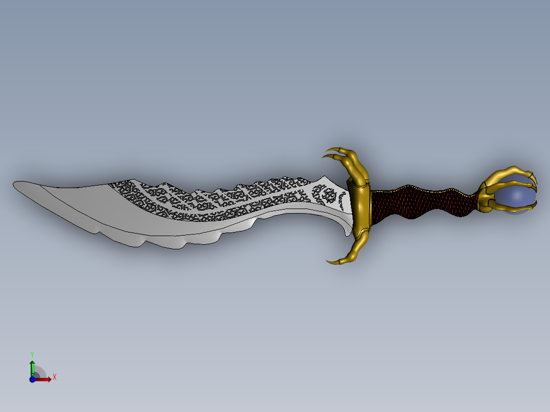 曲面画寒月弯刀前视图