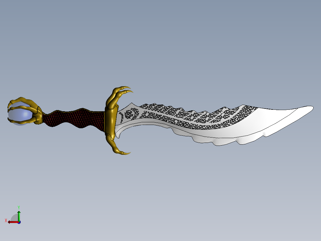 曲面画寒月弯刀后视图