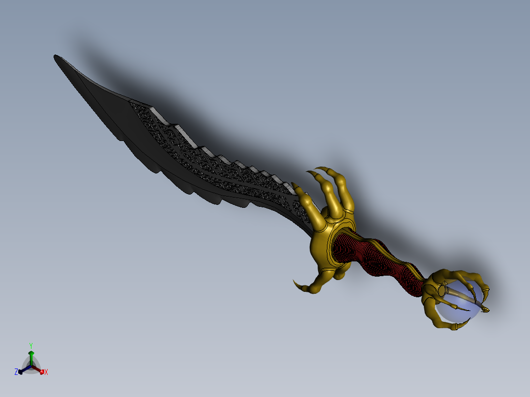 曲面画寒月弯刀正等轴测图