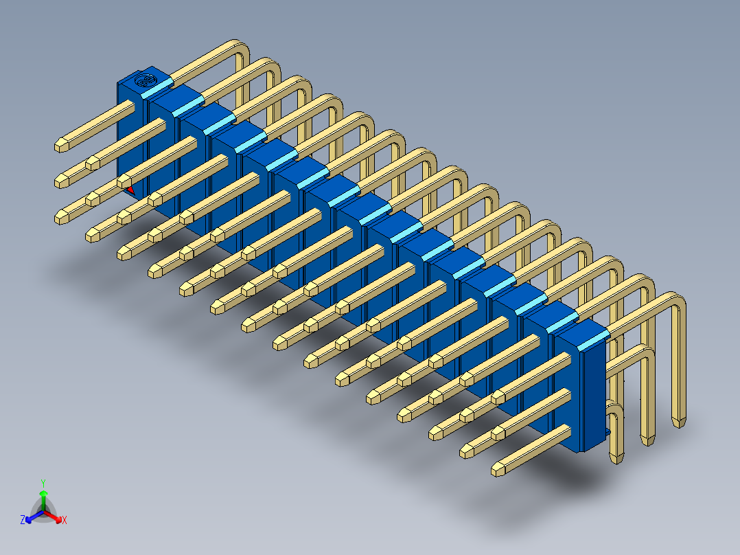 彩色公排针 100mil 2.54mm 系列-DS1022_blue_3x15p_100mil_TypeD_rev1.0主视图