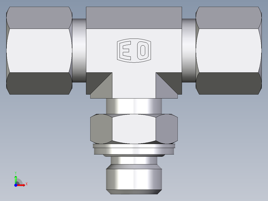 卡套式工业通用硬管接头EO_Adjustable_locknut_branch_tee_TEE08SMCF前视图