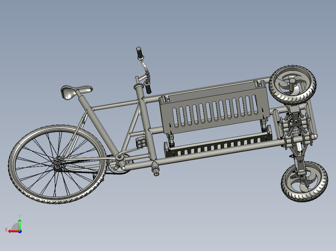 异形三轮自行车3D后视图