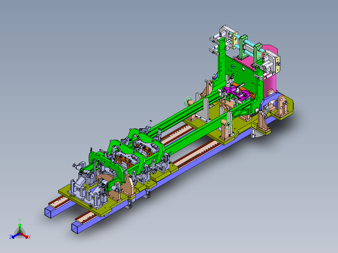 国内大型企业叉车外门架焊接工装图纸（完整版）正等轴测图