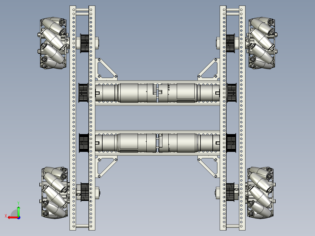 麦克纳姆轮小车底盘后视图