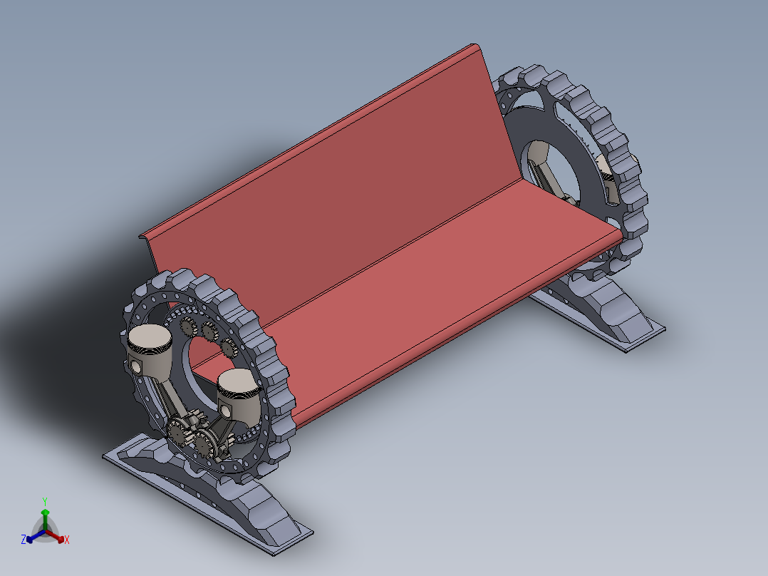创意椅子机械椅子，机械长凳正等轴测图