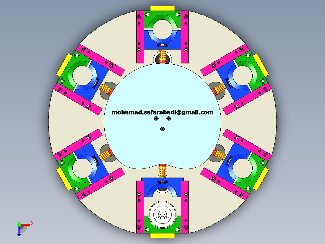 ZDH-JIAJU-001 六工位旋转夹紧机构 夹具 3D模型俯视图