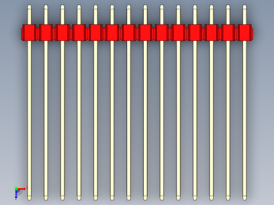 彩色公头100mil（2.54mm）系列-DS1021_red_2x14p_100mil_Type43_rev1.0俯视图