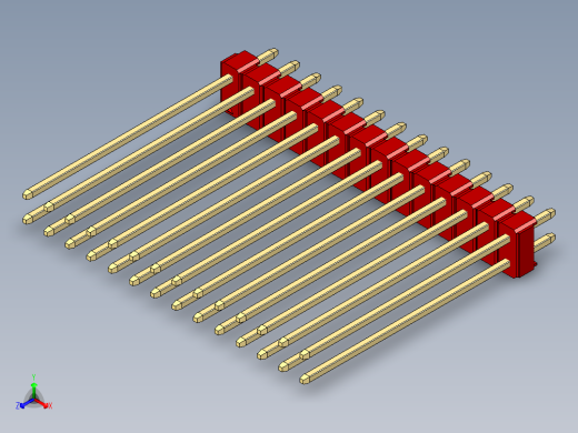 彩色公头100mil（2.54mm）系列-DS1021_red_2x14p_100mil_Type43_rev1.0正等轴测缩略图
