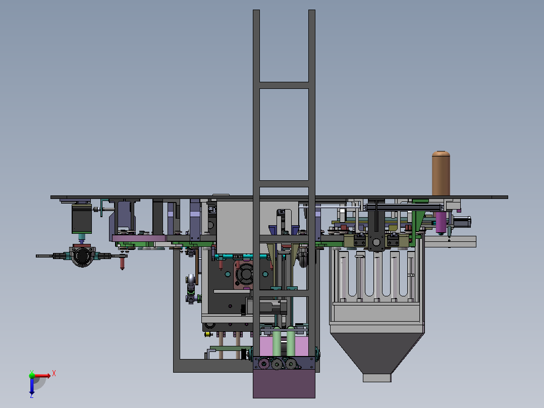 全自动1托4吹瓶机（sw14可编辑+cad）俯视图