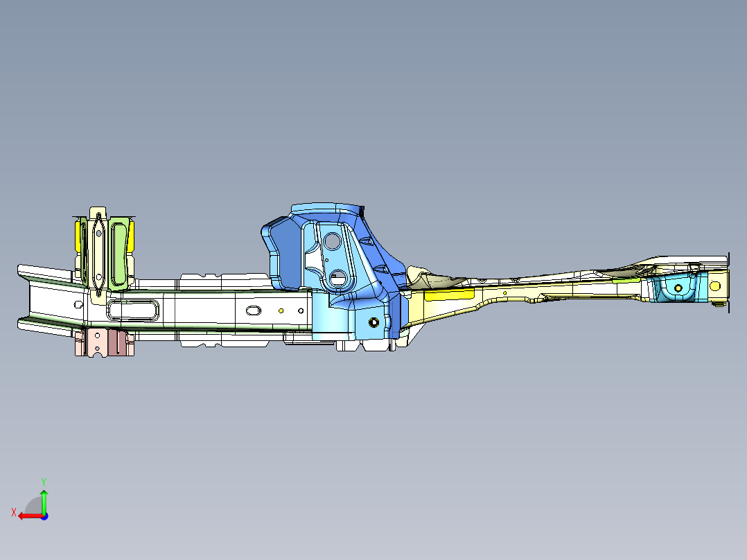 轿车前纵梁焊接总成车身结构三维数模后视图