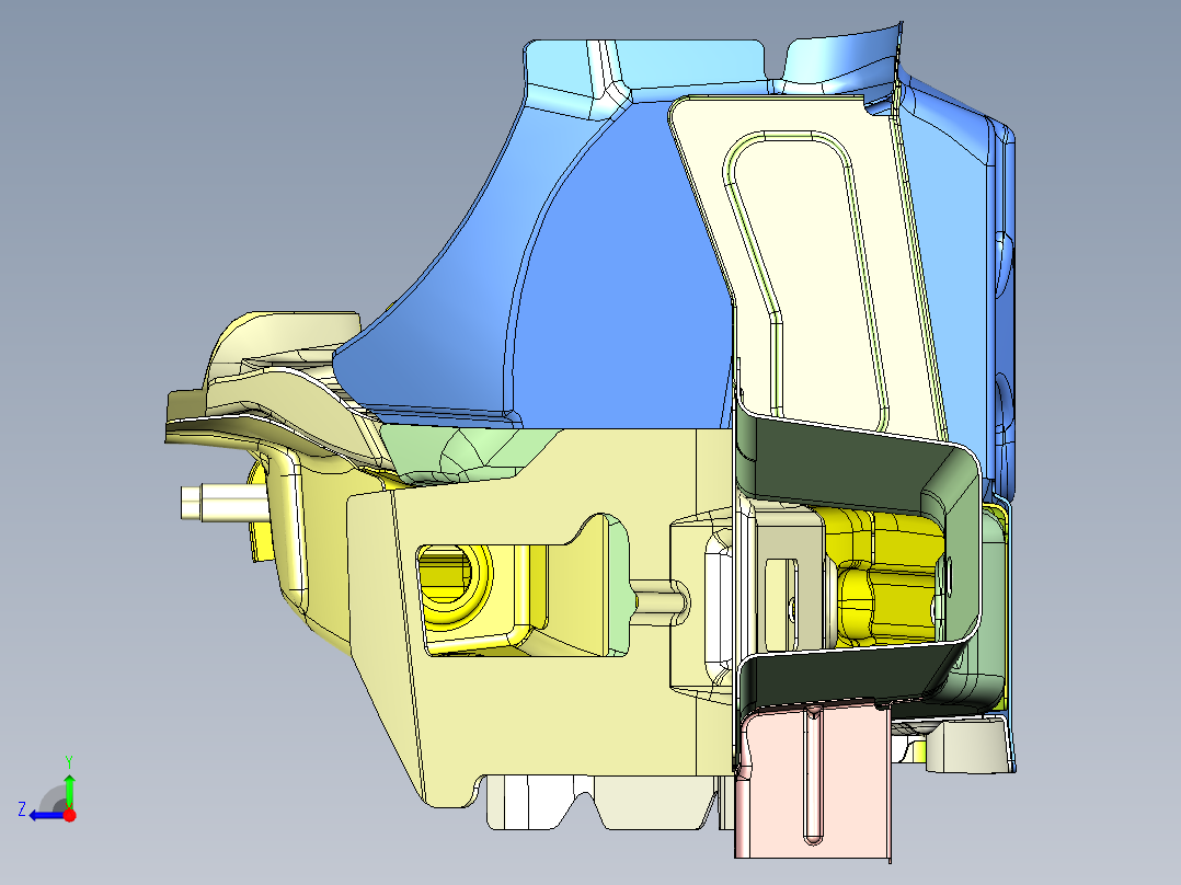 轿车前纵梁焊接总成车身结构三维数模右视图