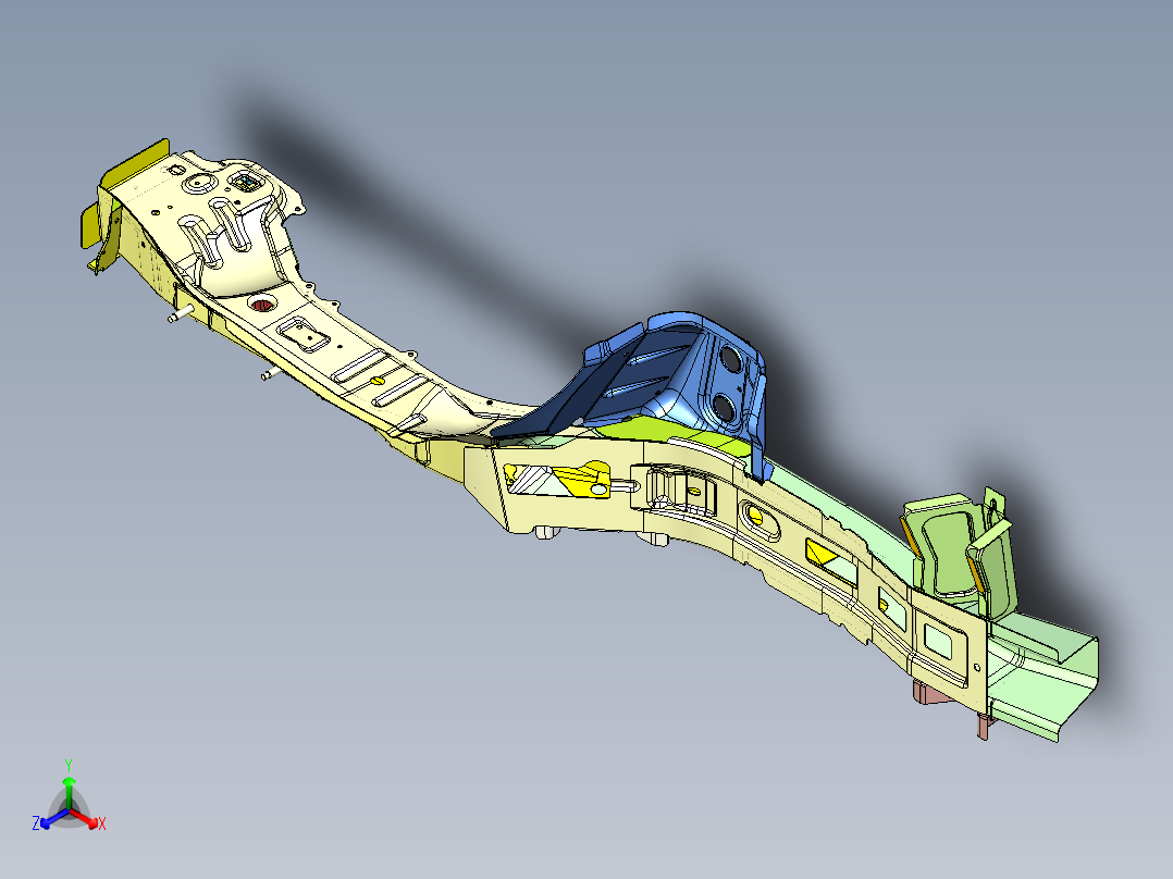 轿车前纵梁焊接总成车身结构三维数模正等轴测图