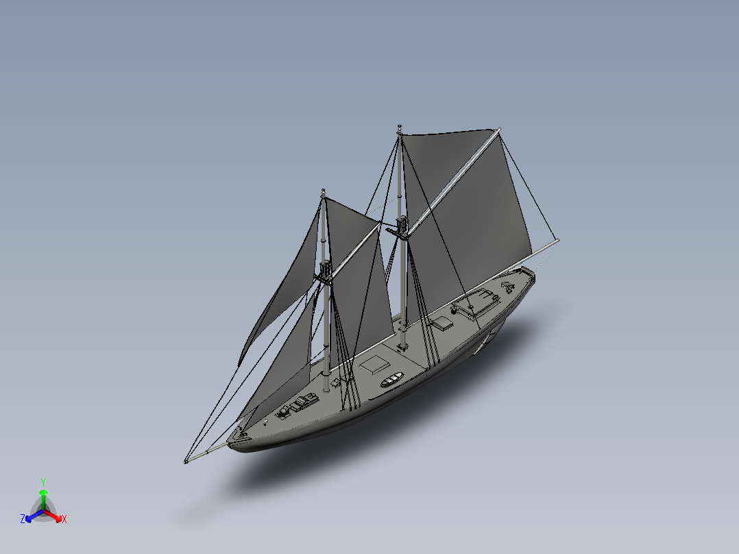 BlueNoseII帆船正等轴测图