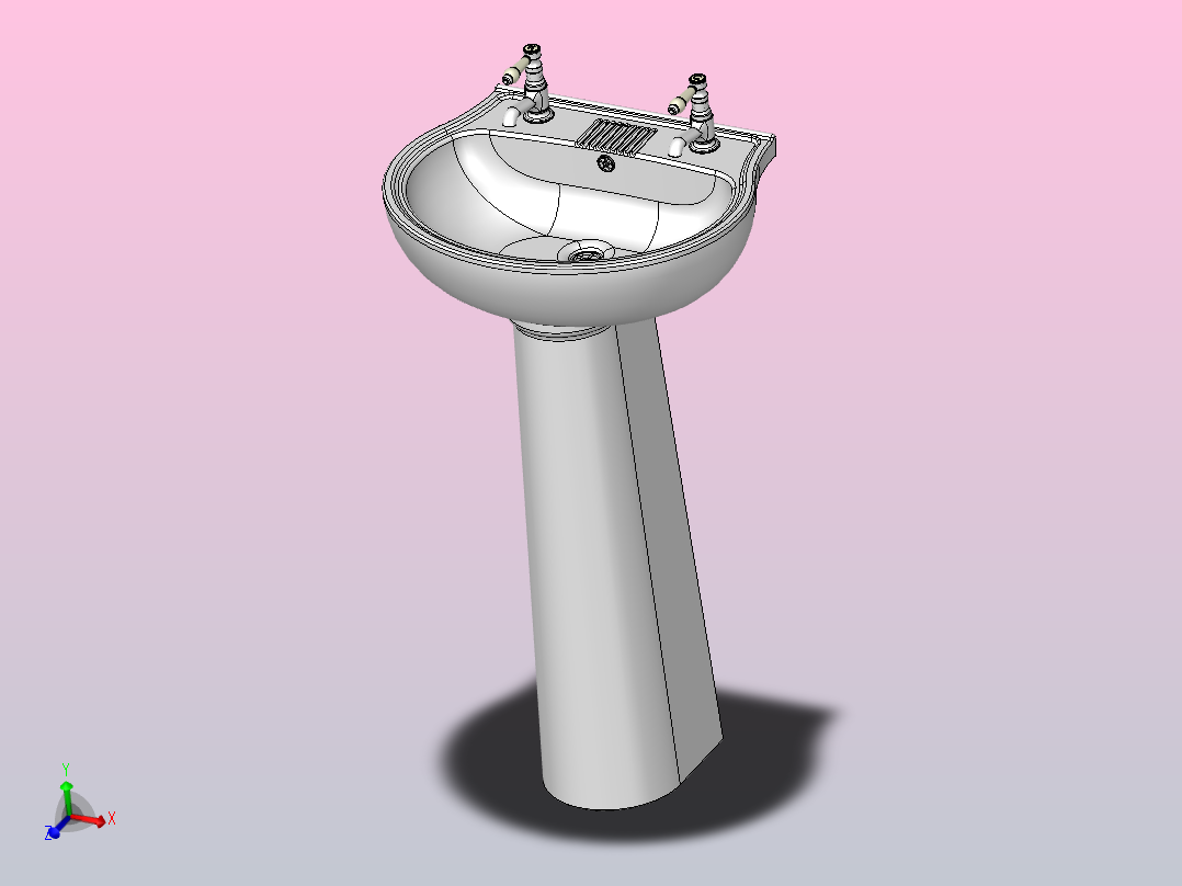 带水龙头和废水的水槽盆主视图
