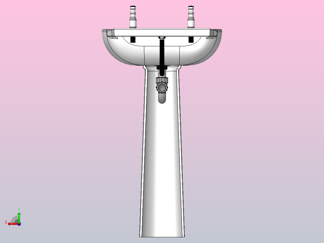 带水龙头和废水的水槽盆后视图