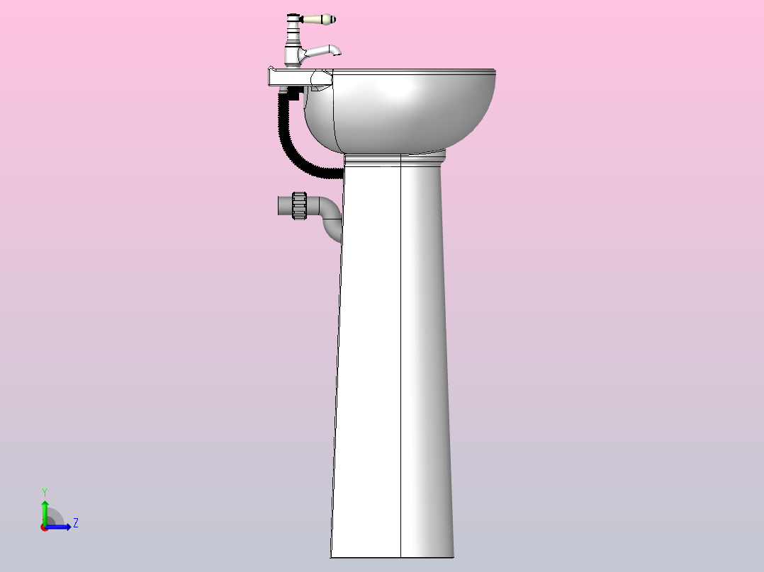 带水龙头和废水的水槽盆左视图