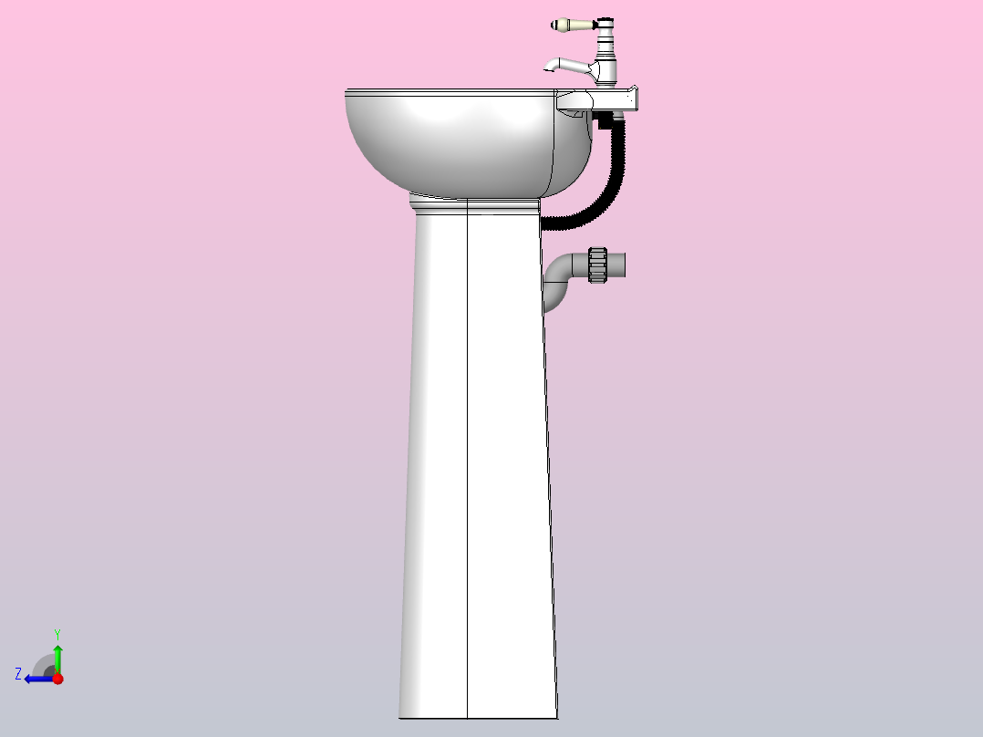 带水龙头和废水的水槽盆右视图