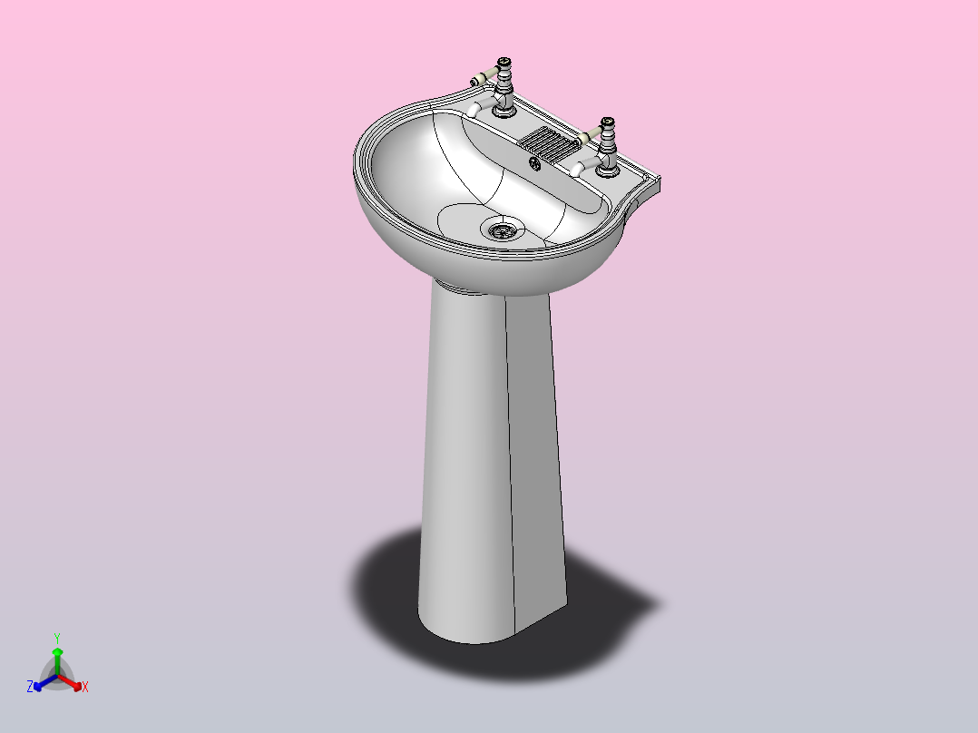带水龙头和废水的水槽盆正等轴测图