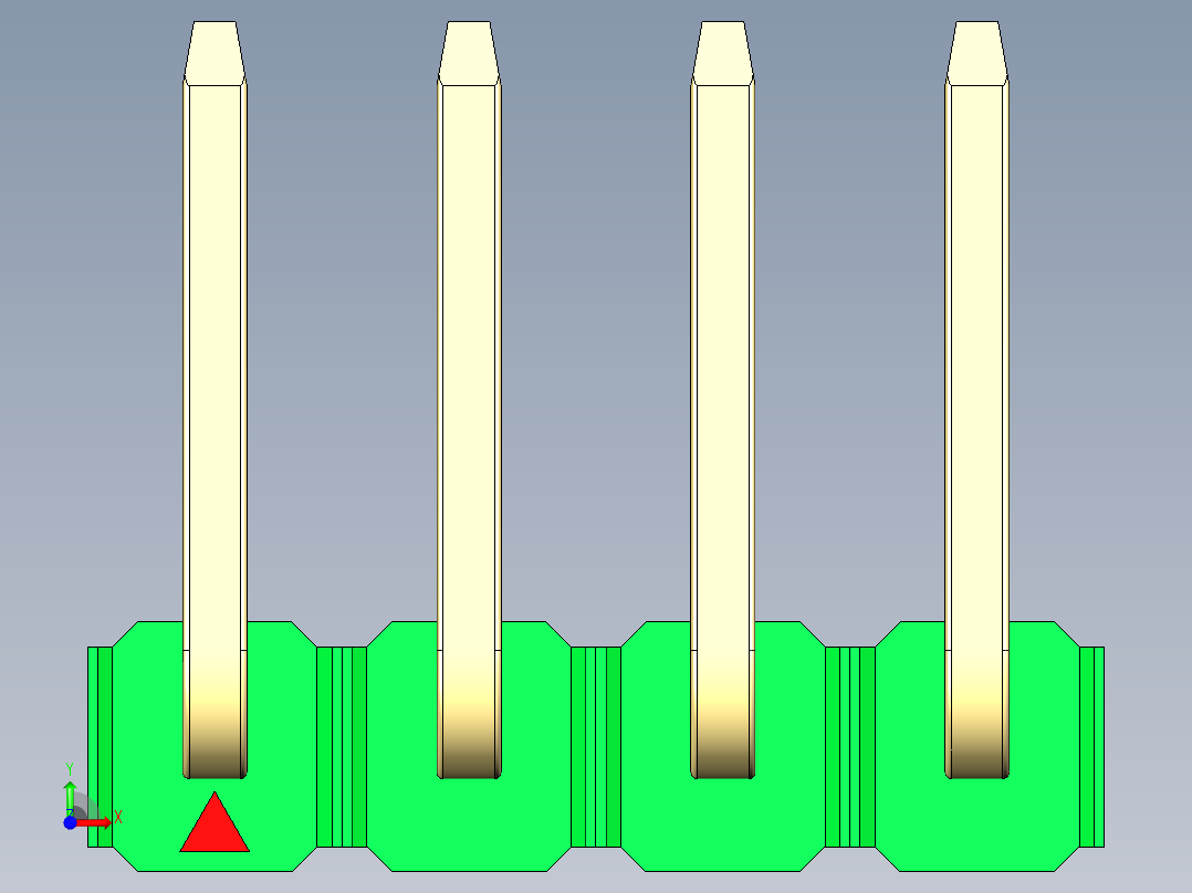彩色公排针 100mil 2.54mm 系列-DS1022_green_04p_100mil_TypeU_rev1.0前视图