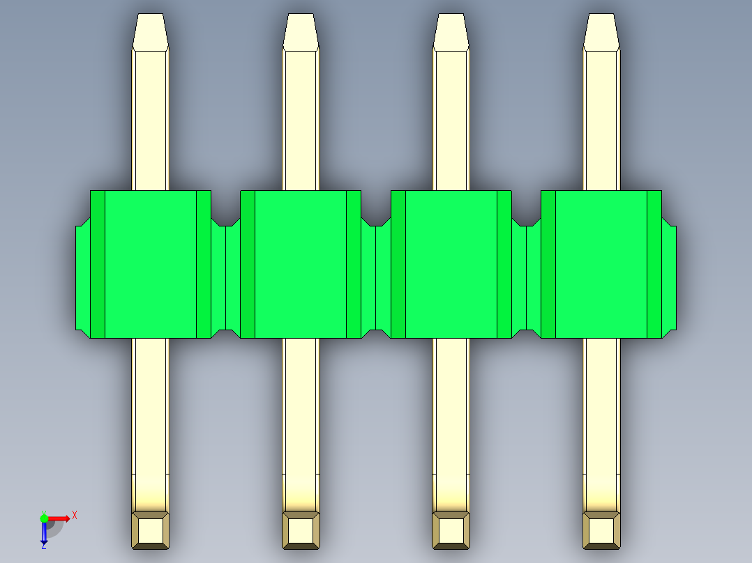 彩色公排针 100mil 2.54mm 系列-DS1022_green_04p_100mil_TypeU_rev1.0俯视图