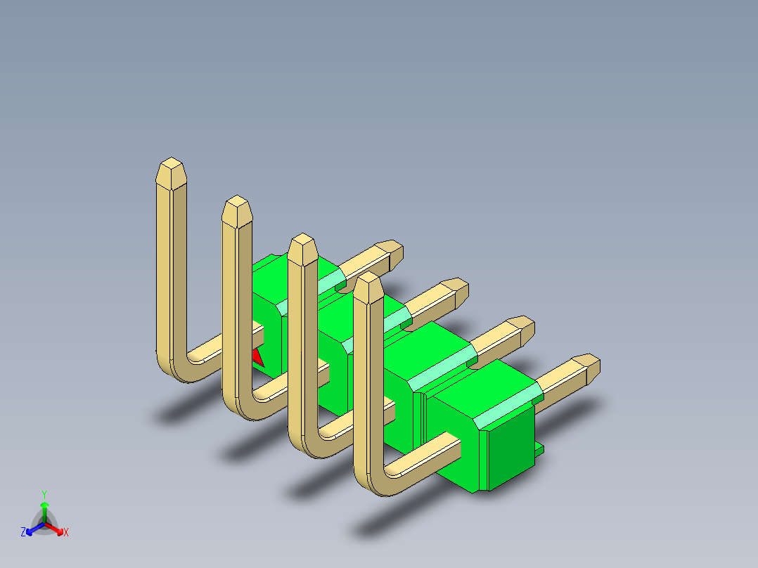 彩色公排针 100mil 2.54mm 系列-DS1022_green_04p_100mil_TypeU_rev1.0正等轴测图