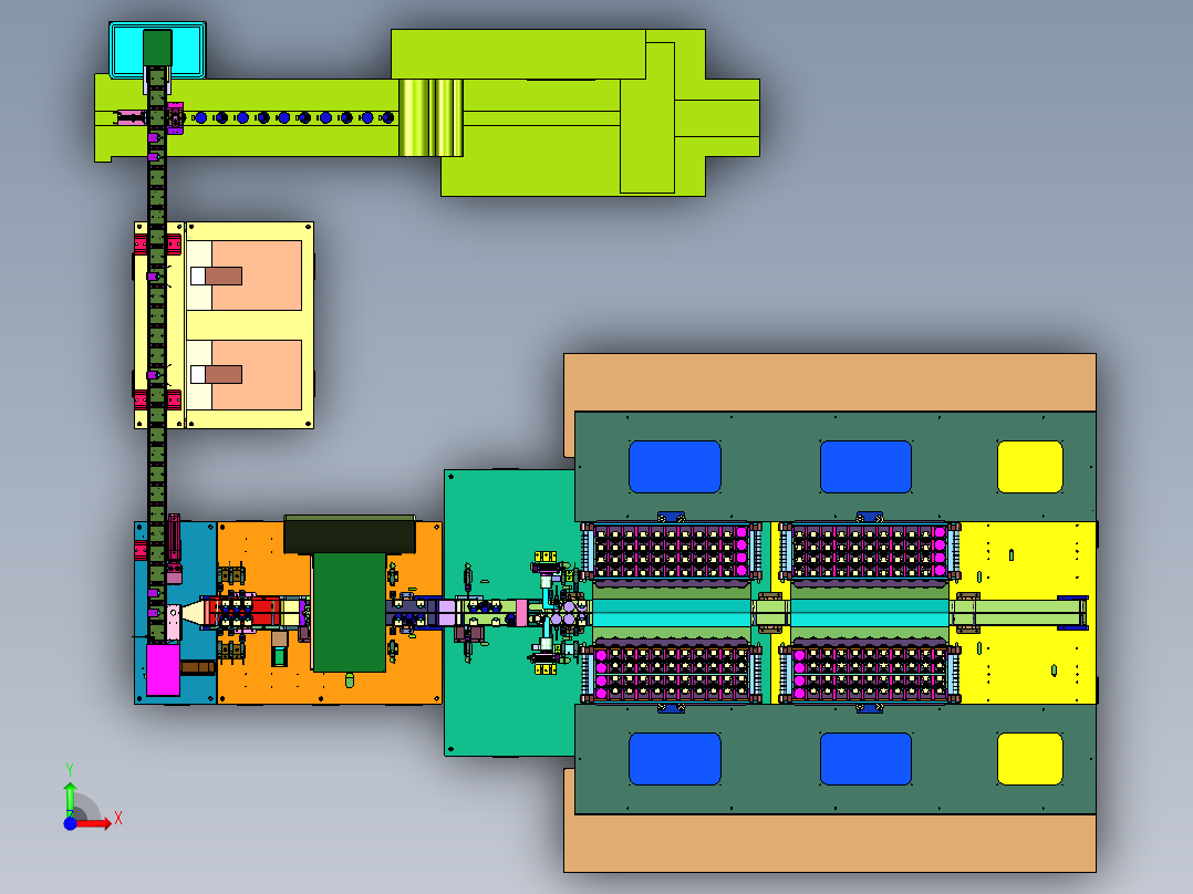 圆币形芯片卡拍照测试装袋产线前视图