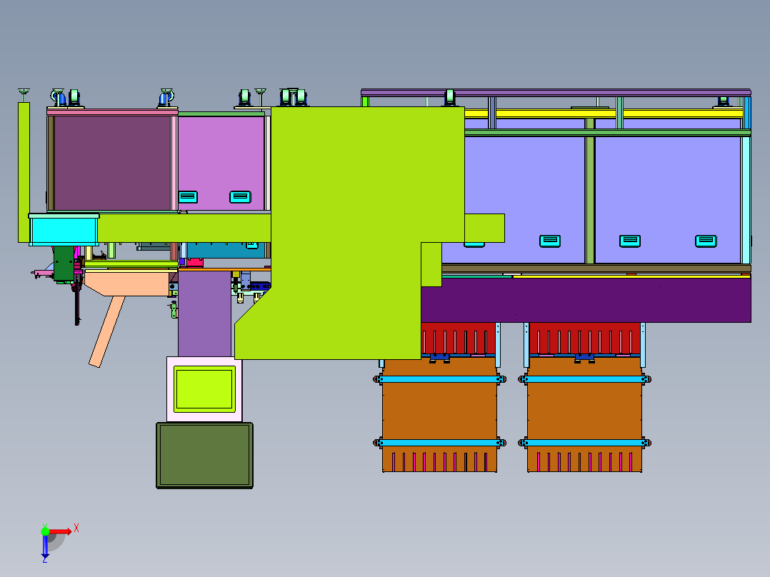 圆币形芯片卡拍照测试装袋产线俯视图