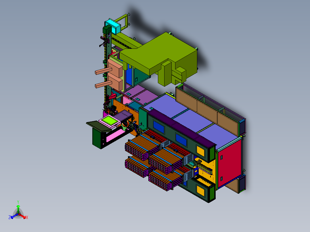 圆币形芯片卡拍照测试装袋产线正等轴测图