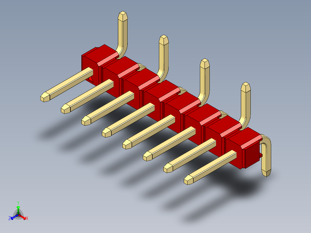 彩色公排针 100mil 2.54mm 系列-DS1022_red_08p_100mil_Type_SMT_R1_rev1.0主视图