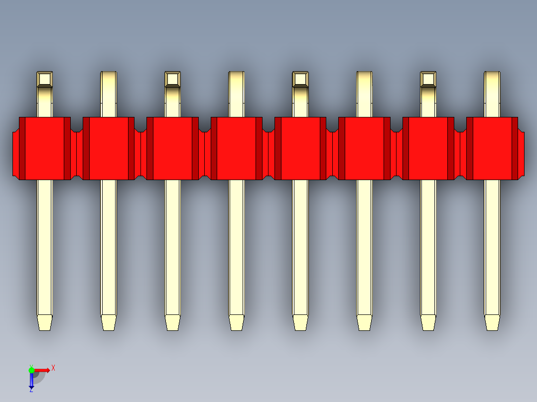 彩色公排针 100mil 2.54mm 系列-DS1022_red_08p_100mil_Type_SMT_R1_rev1.0俯视图