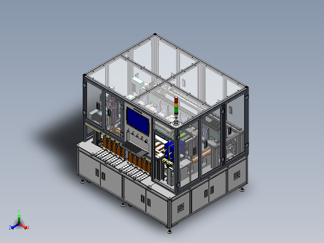 18650电芯高速分选机带收料盒sw12可编辑正等轴测图