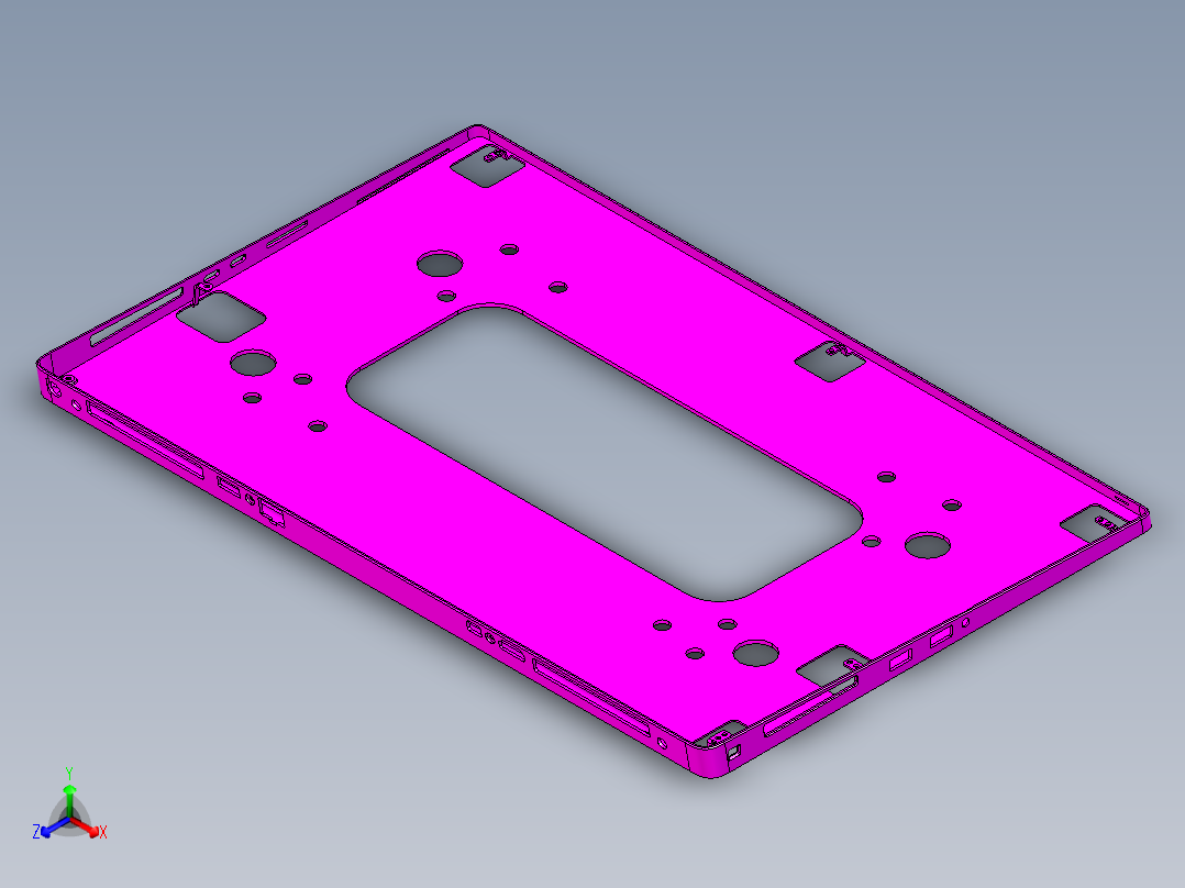 大尺寸电脑中框铣四周侧孔CNC编程程序模型正等轴测图