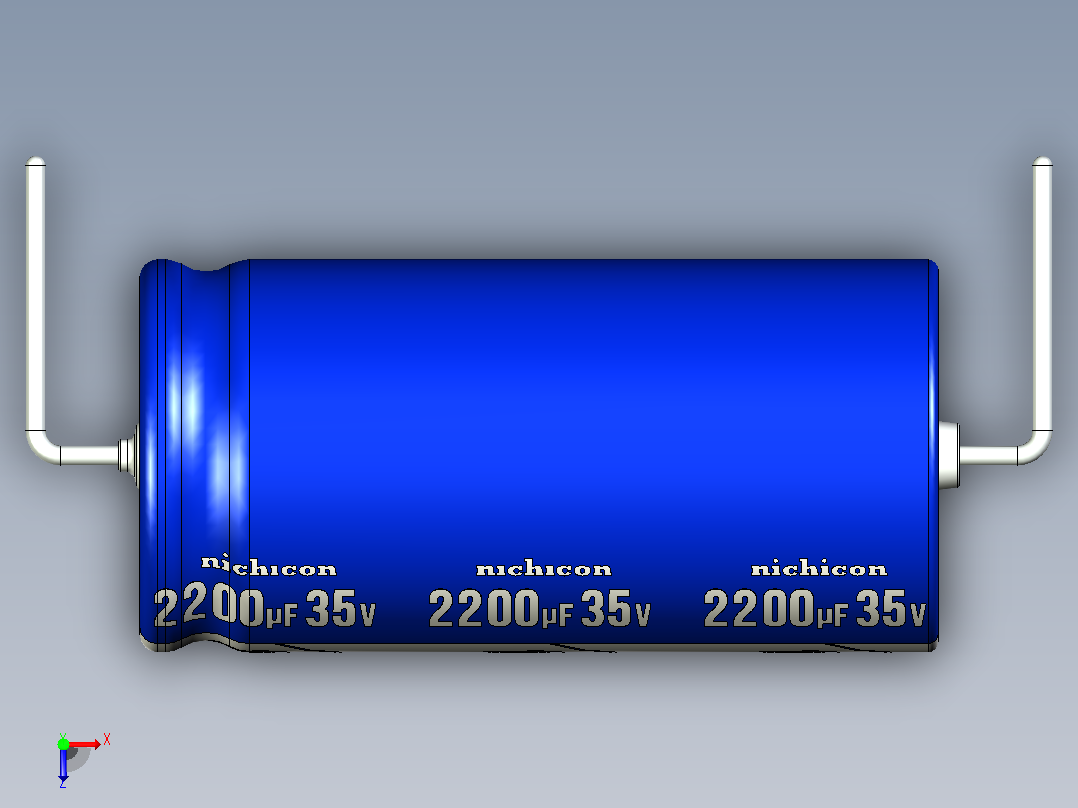 铝制轴向电解电容器。VX系列2200uf 35v。16x32.5mm毫米。间距36至42毫米。电解镍镉电池俯视图