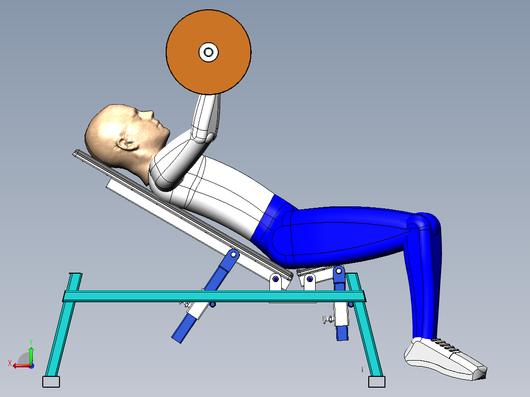 solidworks 可倾斜的仰卧起坐架后视图
