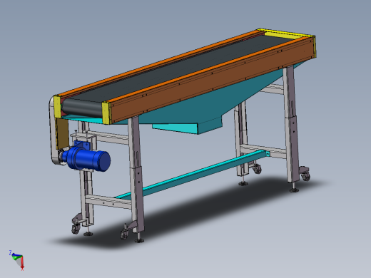 高度可调皮带输送线3d图纸 带接料仓 钣金机架皮带输送线3d模型