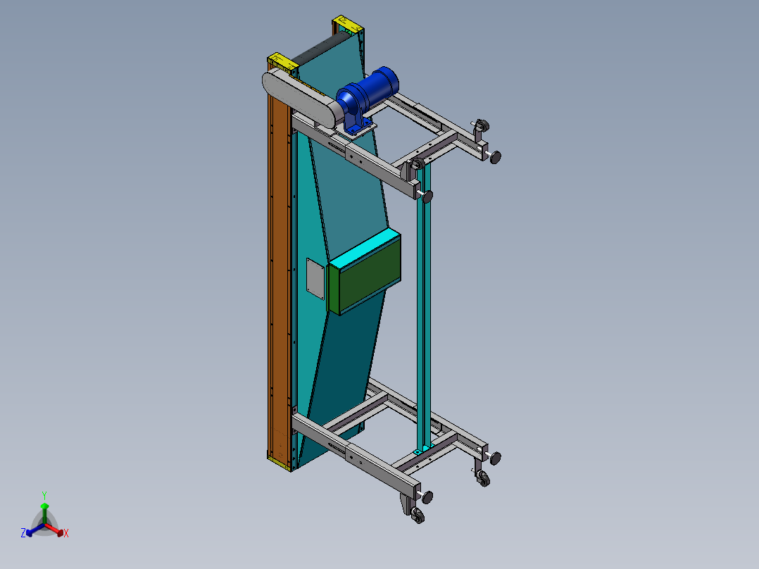 高度可调皮带输送线3d图纸 带接料仓 钣金机架皮带输送线3d模型正等轴测图