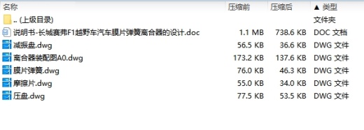 长城赛弗F1越野车汽车膜片弹簧离合器的设计含5张CAD图缩略图