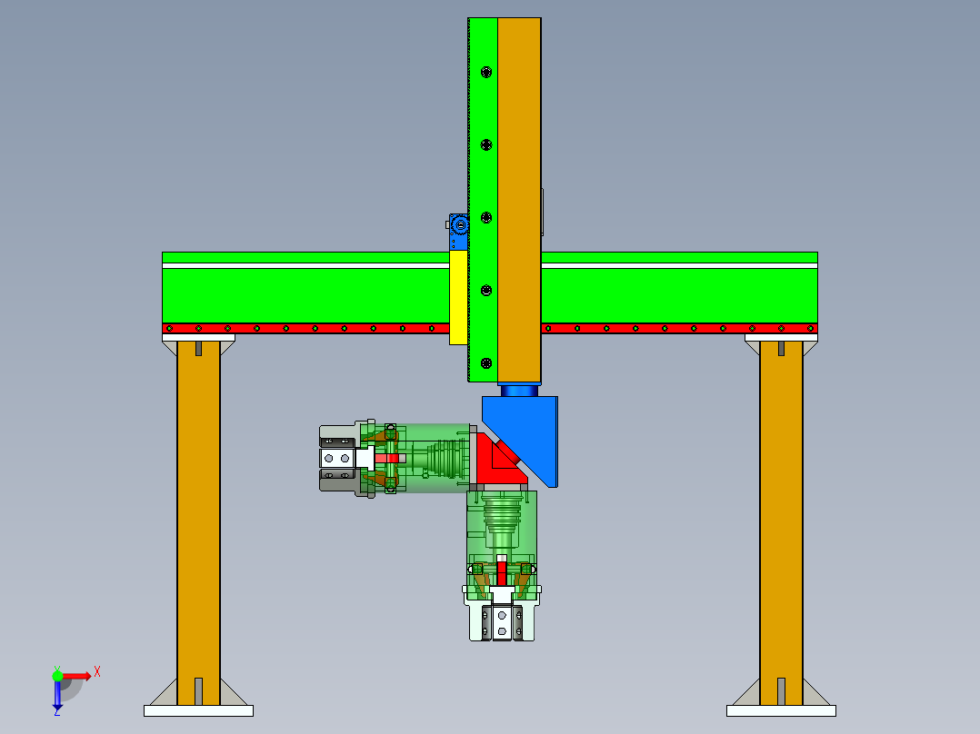 五自由度桁架机器人与仿真设计-龙门机械手含proe三维及10张CAD图俯视图