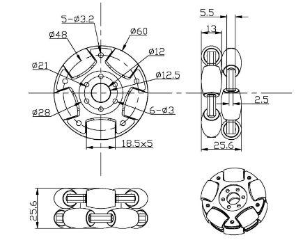 NX54141 60毫米铝双全向轮 麦克纳姆轮缩略图