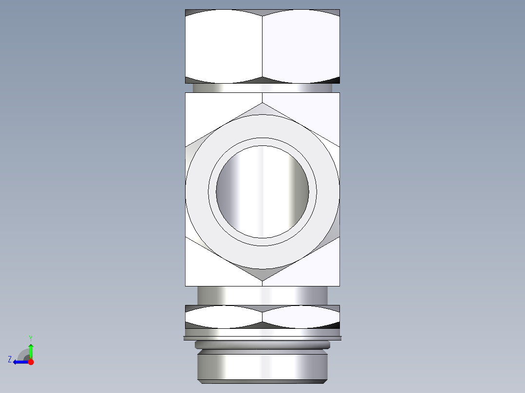 卡套式工业通用硬管接头EO_Adjustable_locknut_run_tee_LEE35LMORCF右视图