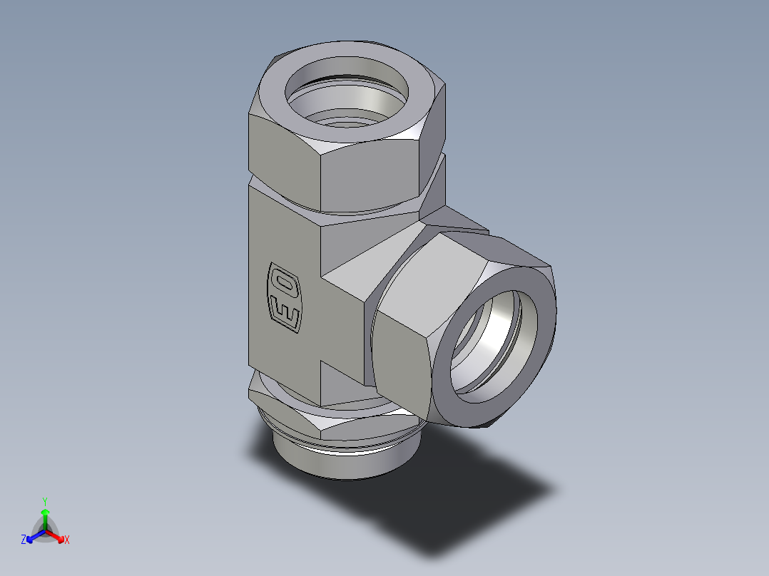 卡套式工业通用硬管接头EO_Adjustable_locknut_run_tee_LEE35LMORCF正等轴测图