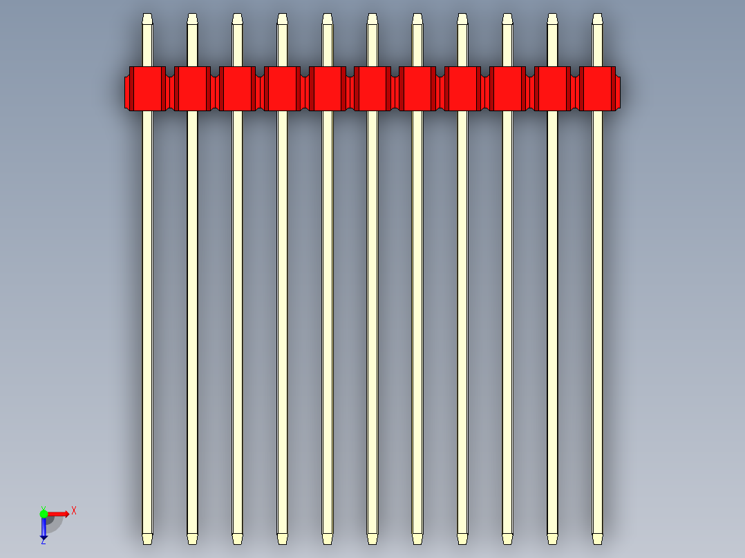 彩色公头100mil（2.54mm）系列-DS1021_red_3x11p_100mil_Type43_rev1.0俯视图