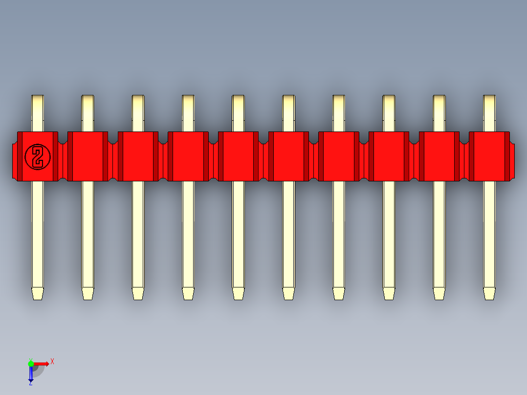 彩色公排针 100mil 2.54mm 系列-DS1022_red_1x10p_100mil_TypeD_rev1.0俯视图