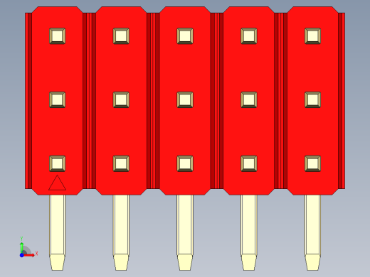 彩色公排针 100mil 2.54mm 系列-DS1022_red_3x05p_100mil_TypeD_rev1.0前视缩略图