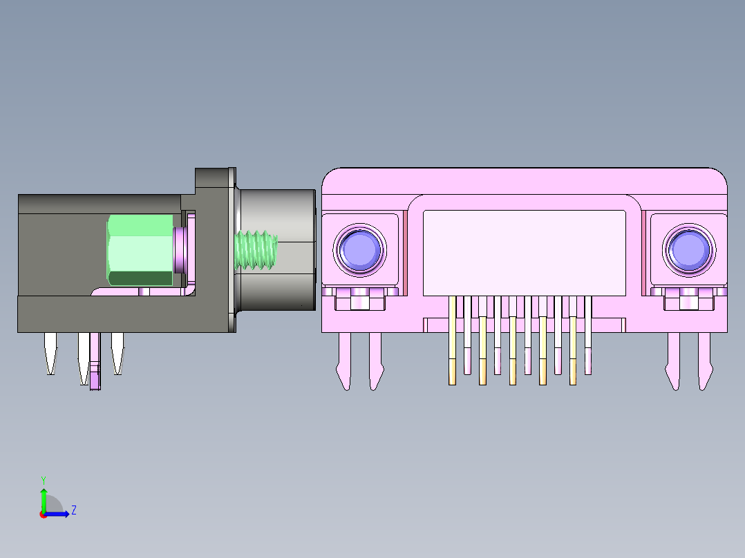VGA-DB15型公母接口连接器左视图